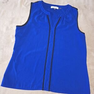 Calvin Klein Royal Blue Sleeveless Blouse with Black Trim